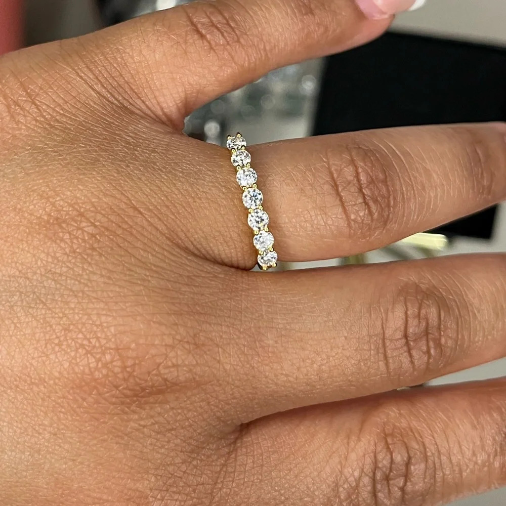 GOLD Elegant Half Eternity Moissanite Ring 0.7CT SZ.8 - Picture 4 of 6